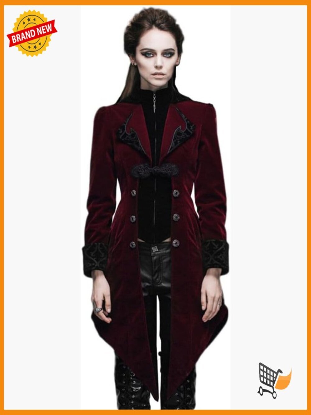 Victorian Gothic Velvet Trenchcoat Asymmetric Hem Long Coat Women